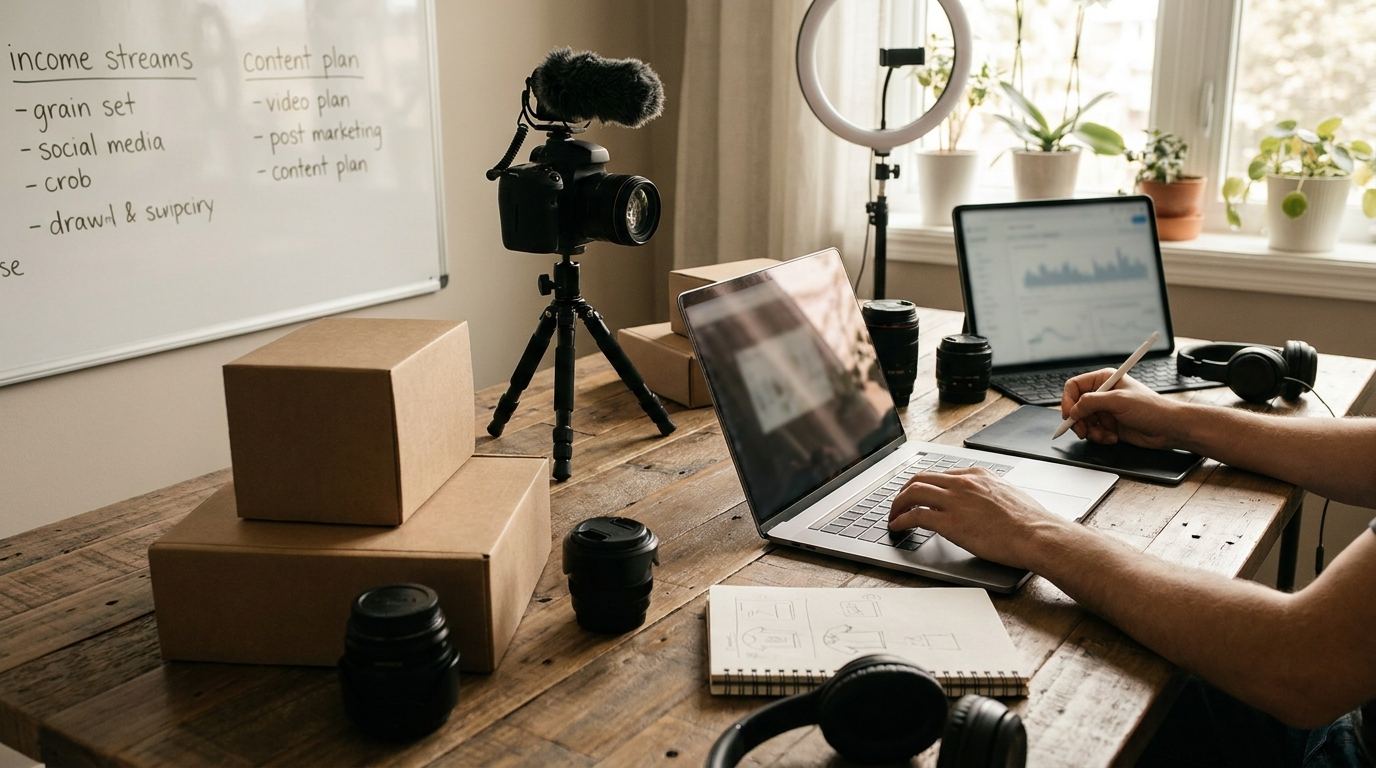 Camera and laptop set up for a business project