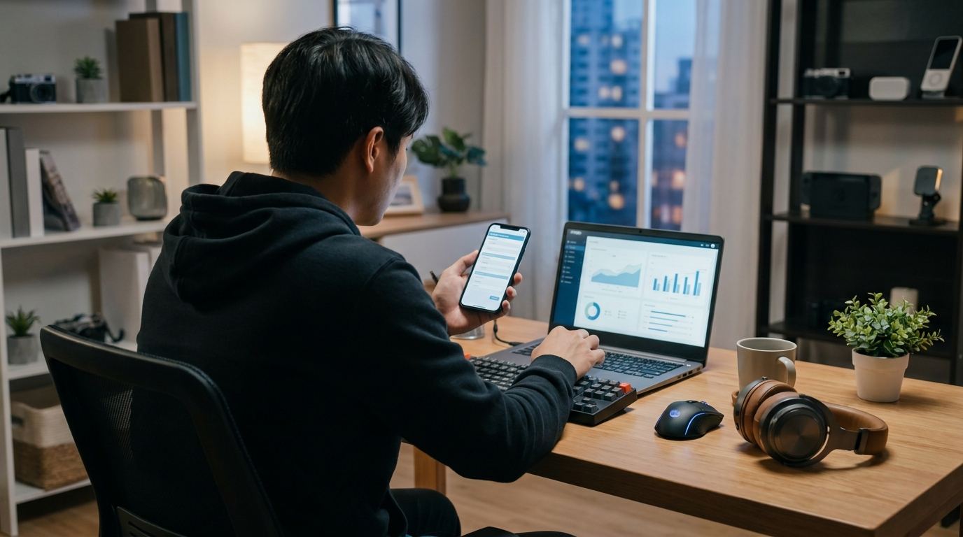 Phone and laptop used to compare survey opportunities