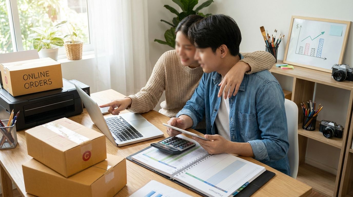 Couple planning a business project together
