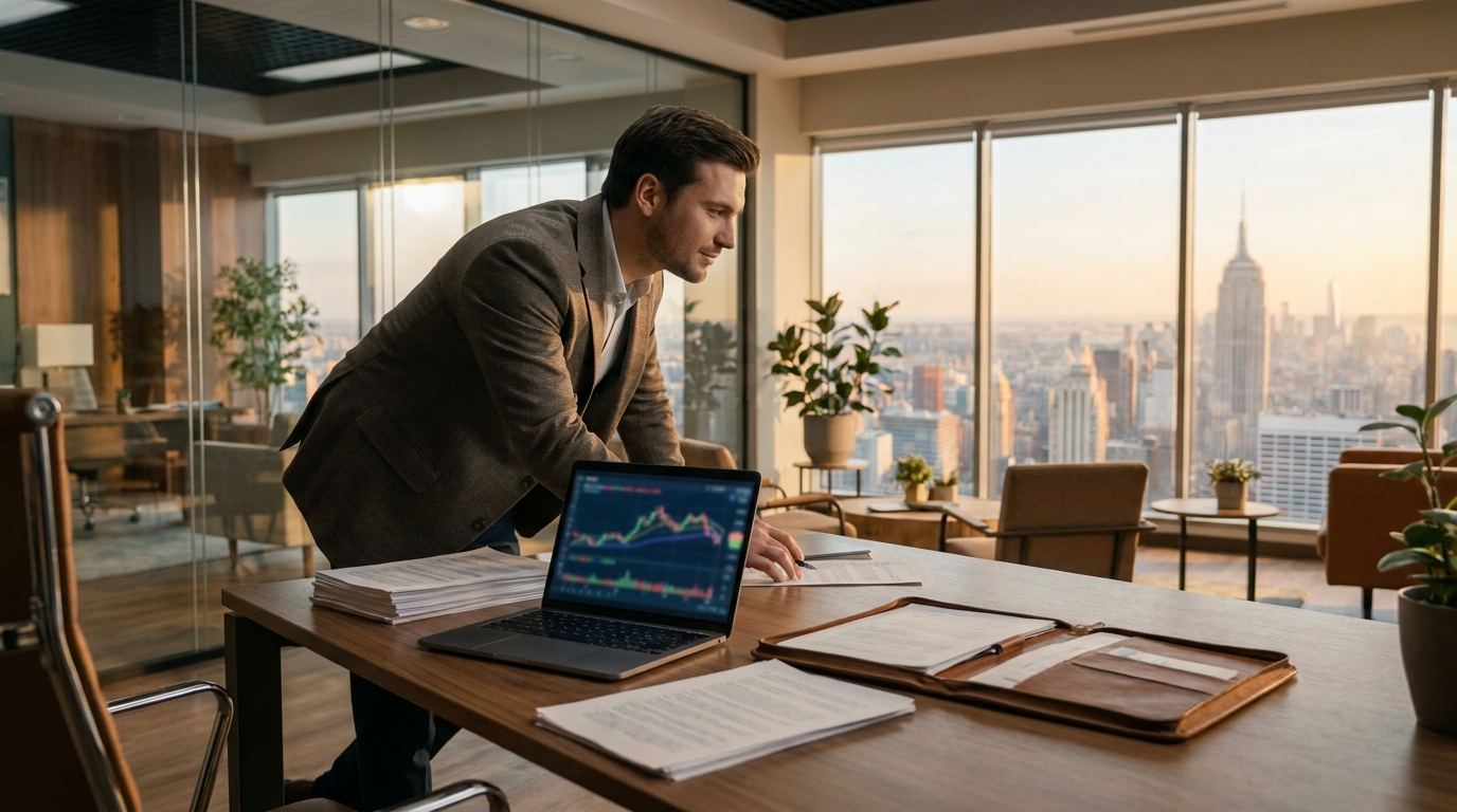 Person reviewing investment income records