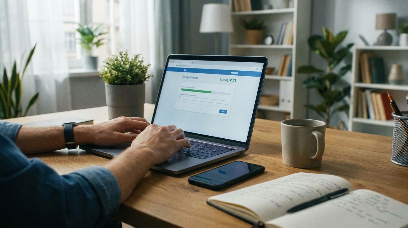 Person using a laptop for online earning tasks