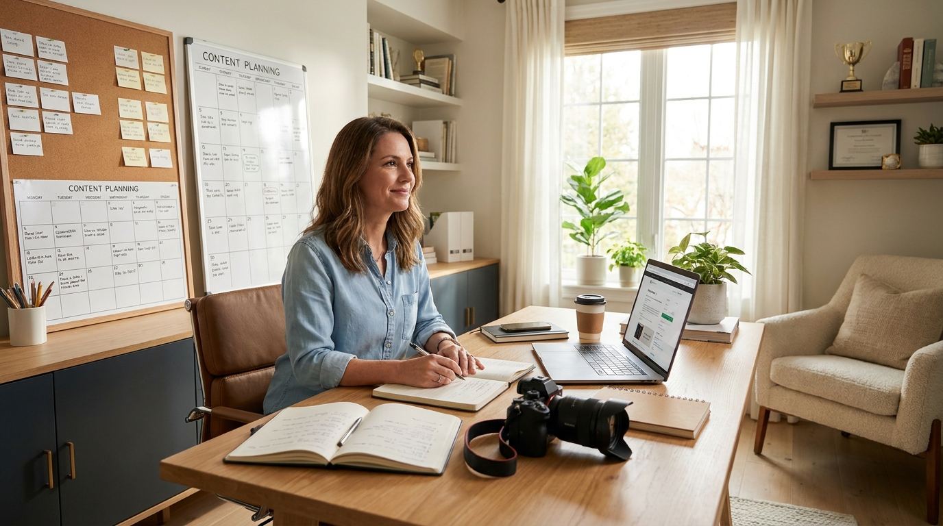 Writer planning a blog at a home desk