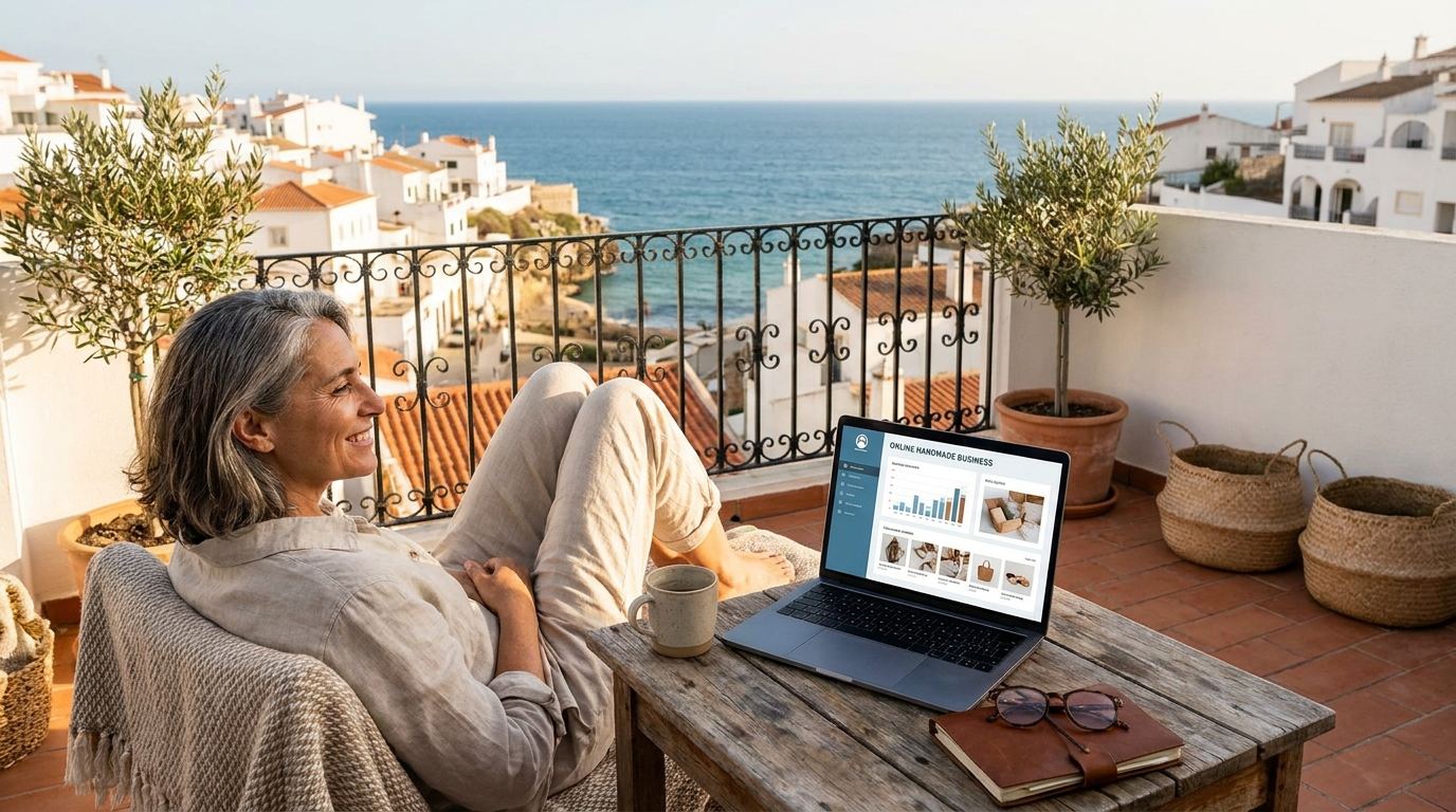 Person relaxing on a balcony in Portugal