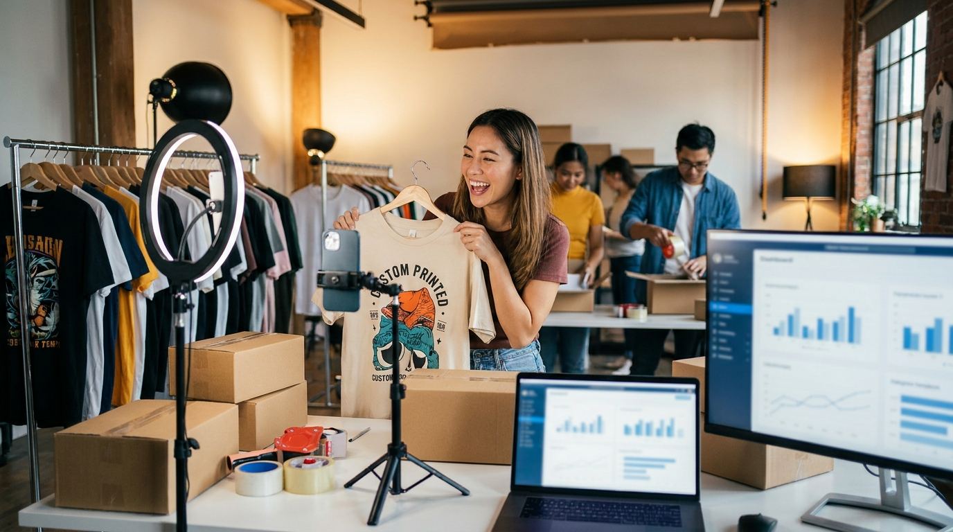 Creator presenting products during a live sale