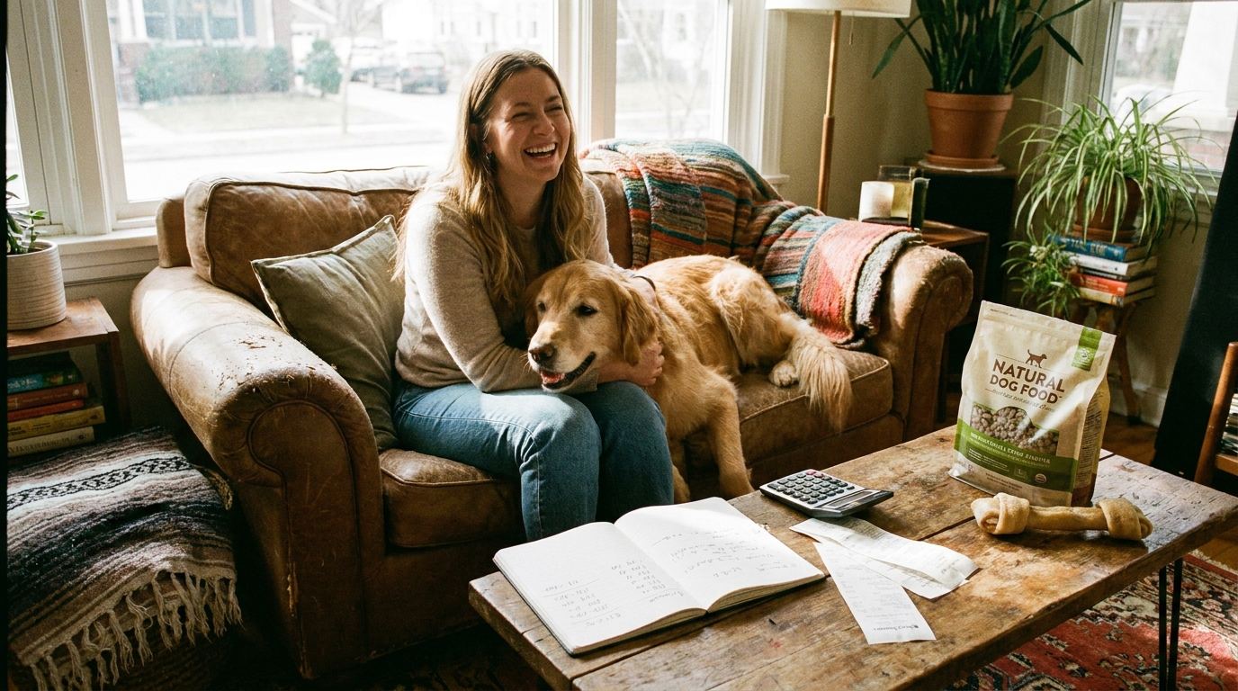Dog resting beside its owner at home