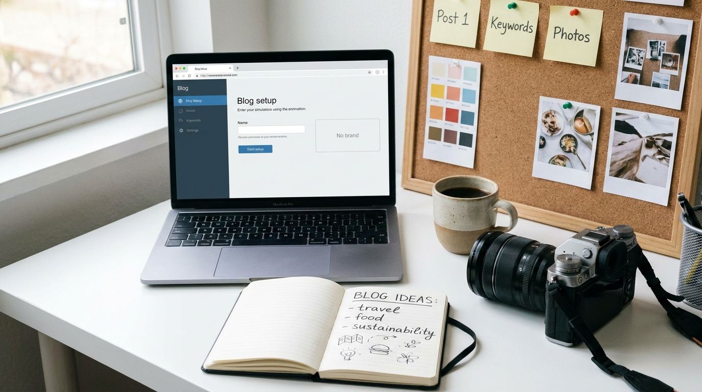 Laptop open to a new blogging project